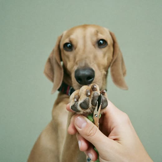 A dog's paw held for a nail trim